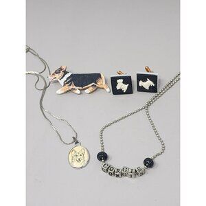 Corgi Dog Lover Jewelry Set With Brooch Cufflinks & Necklace "All Corgi"‎
